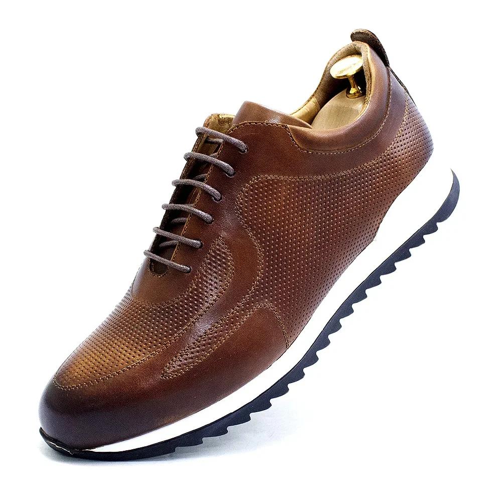 

Mens Genuine Leather Sneakers Lace-Up Comfortable Oxford Classic Casual Shoes for Men Outdoor Street Travel Flat Footwear 39 коричневый