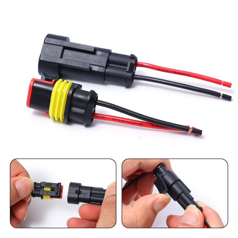 5/Set 2 Pin Way Waterproof Automotive Connector Kit 2P Male Plug Female Socket Auto Electrical Wire Terminal Adapter with Cable