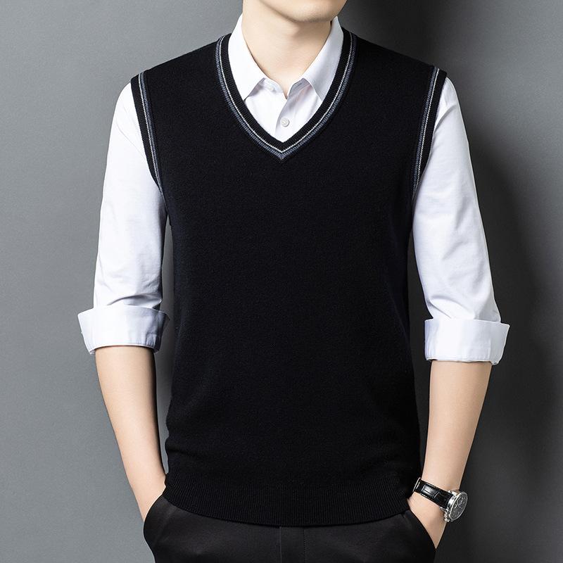 Einfarbige V-Ausschnitt Strickweste für Herren für mittlere und ältere Menschen