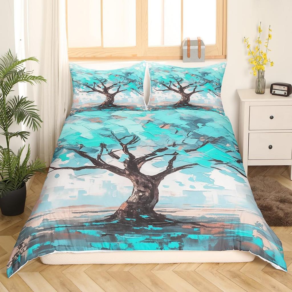 Tree of Life Bedding Set King Size Botanical Bedding Duvet Cover Natural Plant Comforter Cover Colorful Polyester Quilt Cover