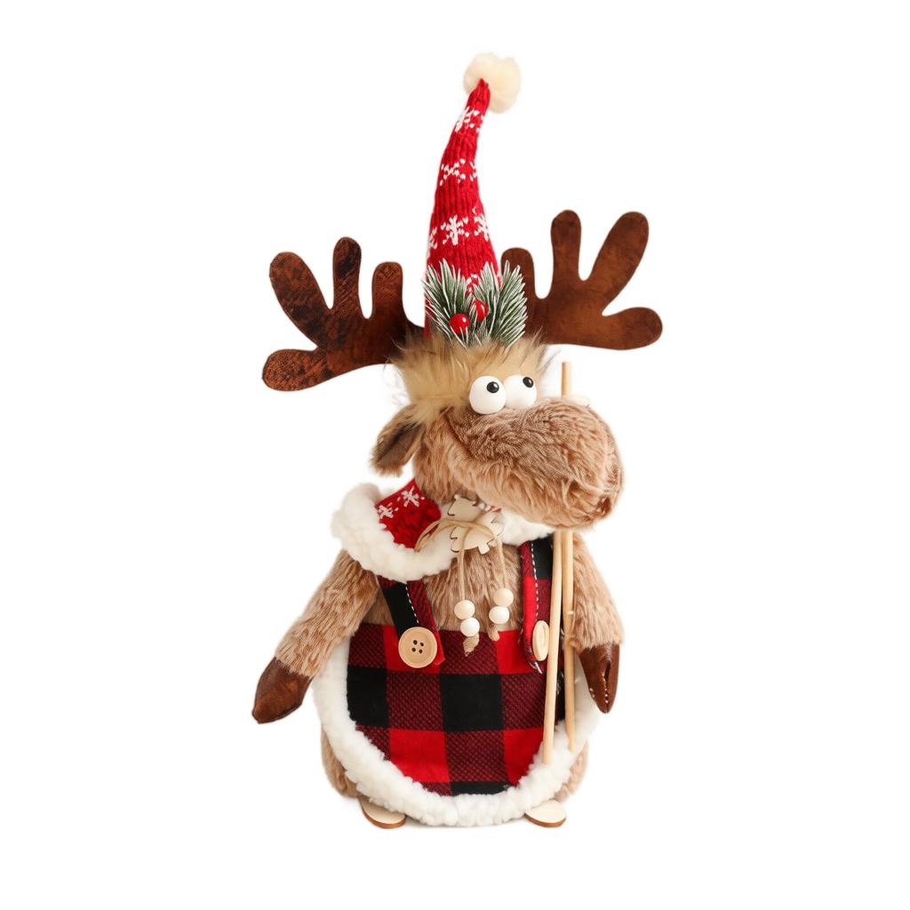 Plush Christmas Decoration, Retractable Holiday Doll, Gift Ornament, Brown, Small