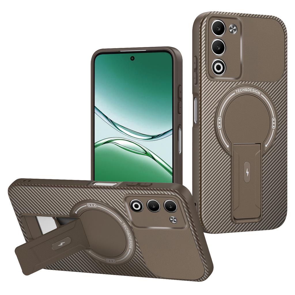 For Oppo A5 5G Case Arbon Fiber Texture PC+TPU Phone Cover with Kickstand