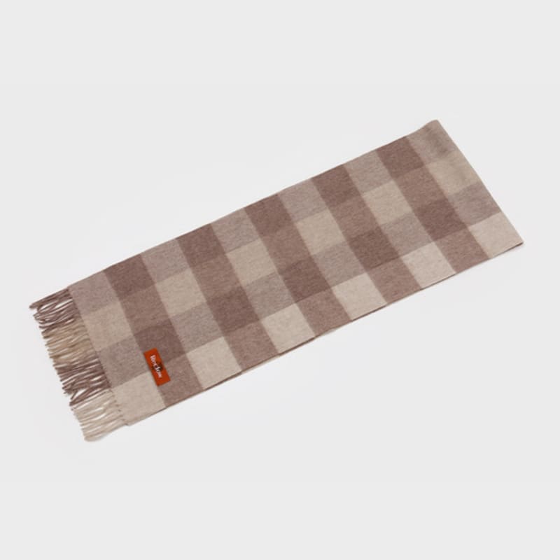 RECLOW ANYONE CHECK wool 100% BEIGE BROWN MUFFLER