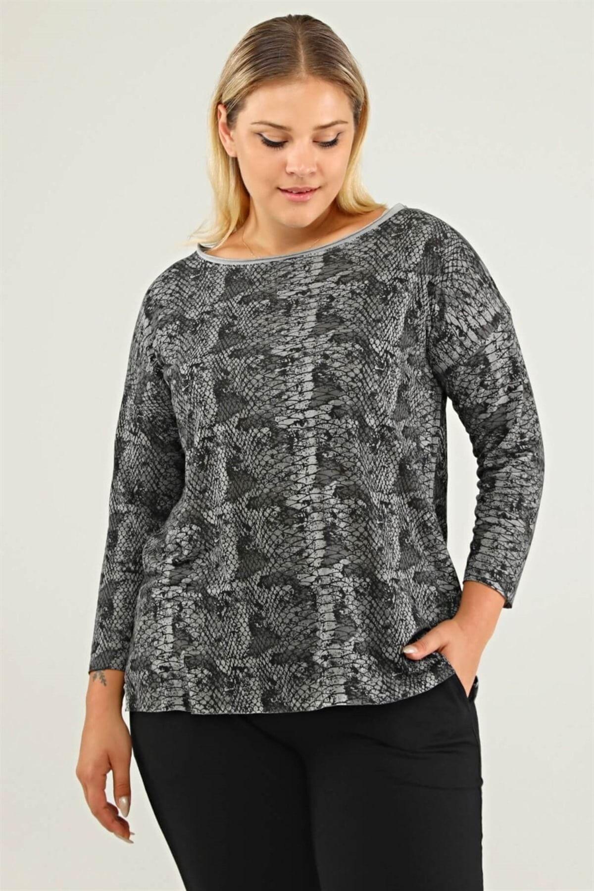 

Women s Style Big Size Sweatshirt Snake Pattern Basic Sweat-Anthracite L
