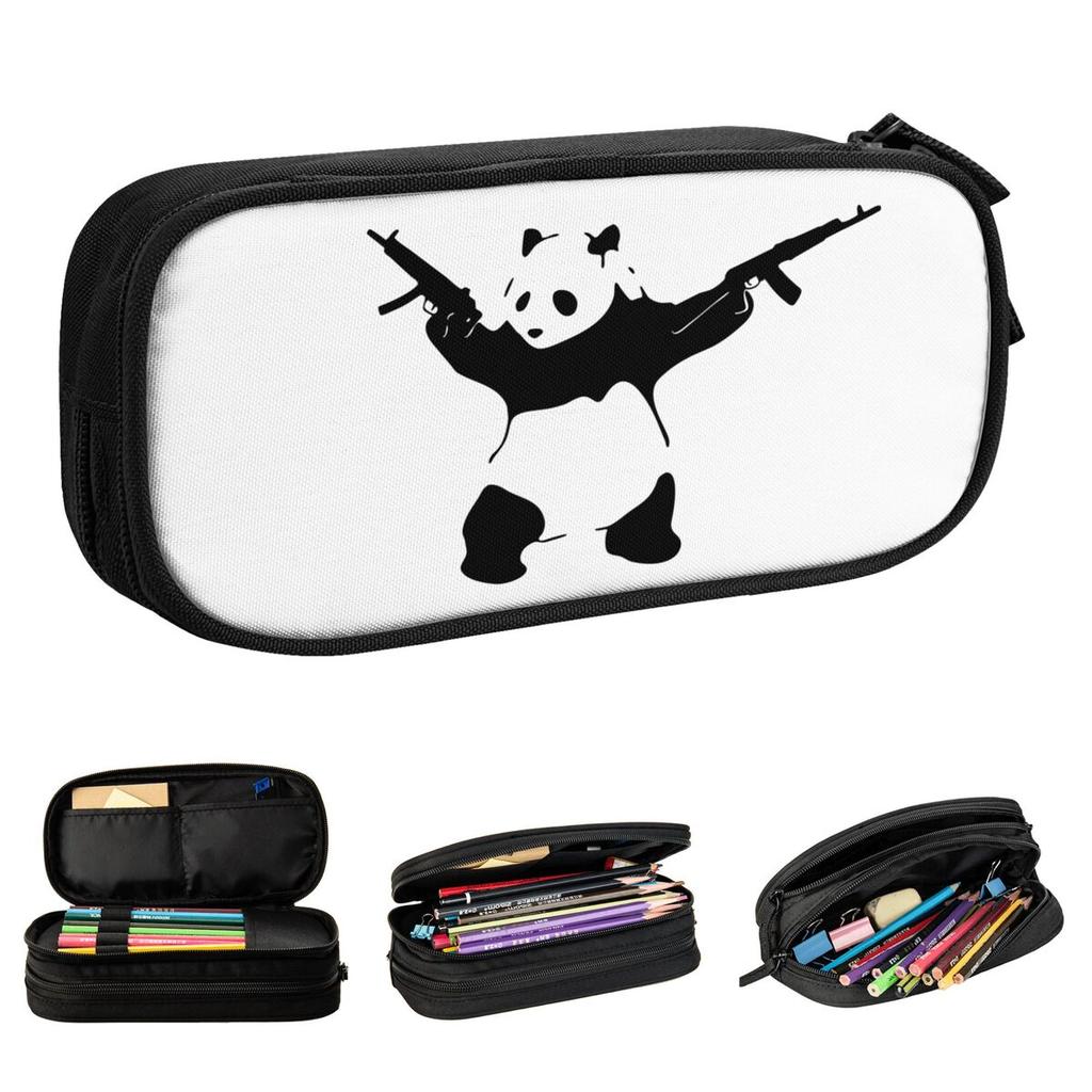 Banksy Panda mit Sturmgewehren Federmäppchen Banksy Stifthalter Taschen Schüler Große Aufbewahrung Büro Kosmetik Federmäppchen