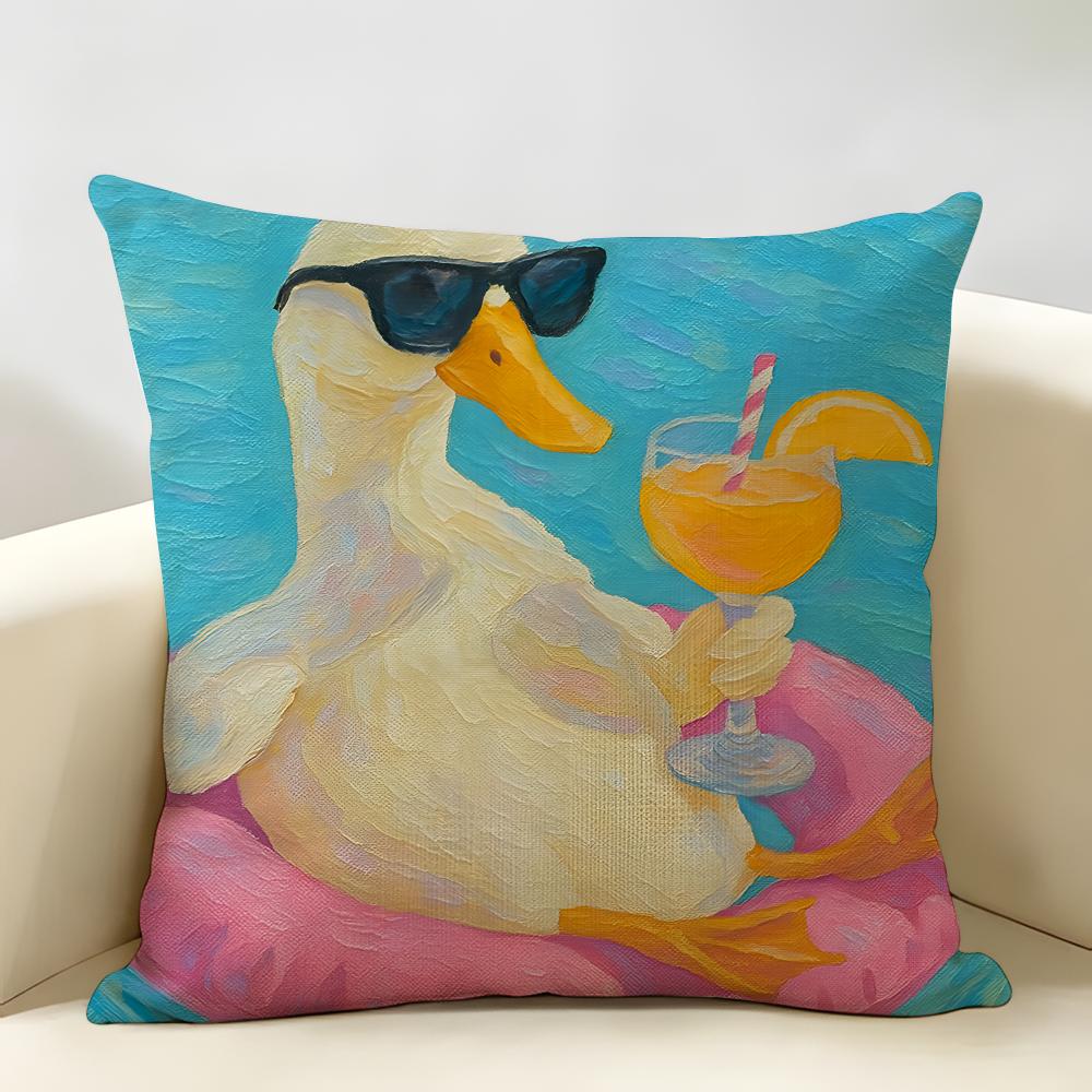 Cute Funny Goose Duck Art Cushion Cover Natural Linen Organic Fabric DoubleSided Printing Room Sofa Decor Pillow Case