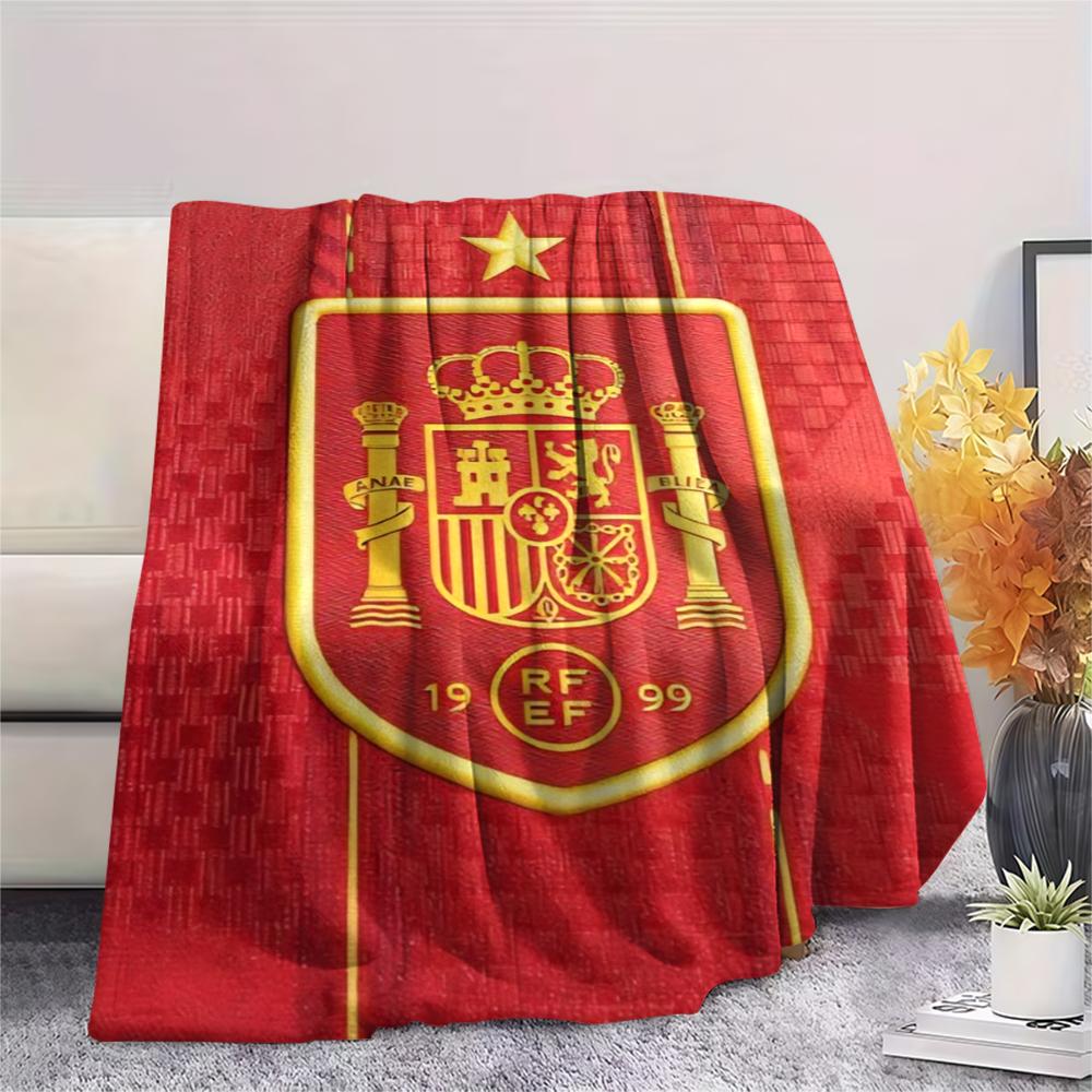 1PC Spain national FC Print Flannel Blanket, High quality Comfortable for All Seasons, Home Decor, Warmth and Comfort, Perfect for Christmas Gifts