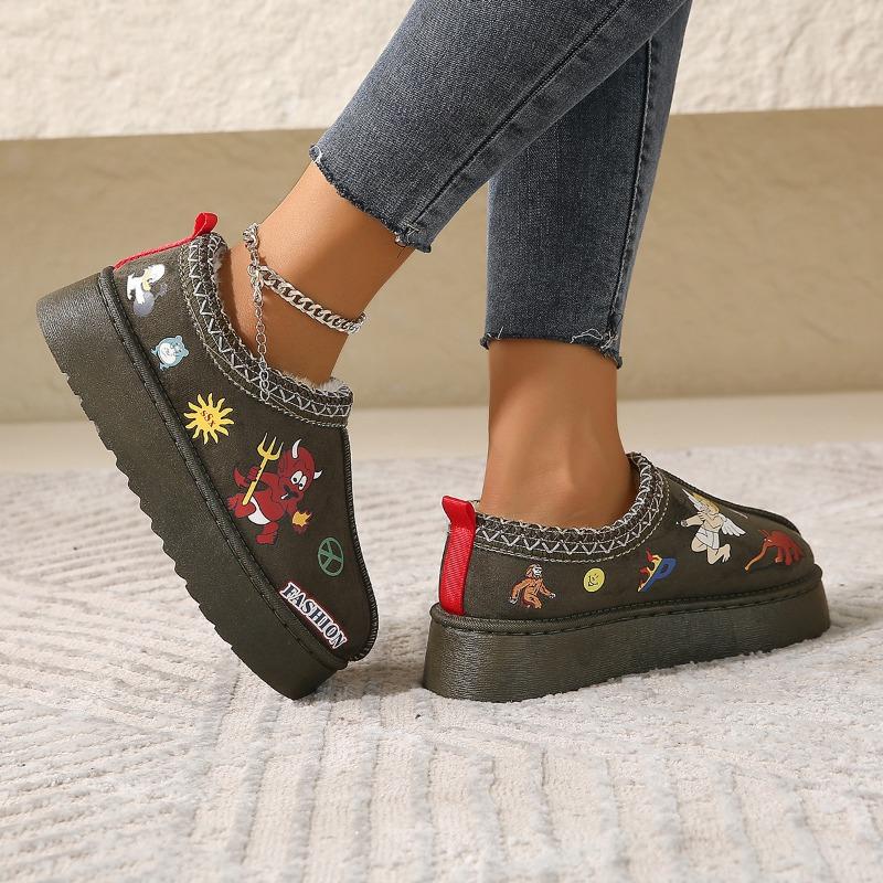 Bohemian Lace Print Decorative Women's Snow Boots Ethnic Style Autumn and Winter Thick-soled Short Tube Warm and Comfortable Cotton Shoes