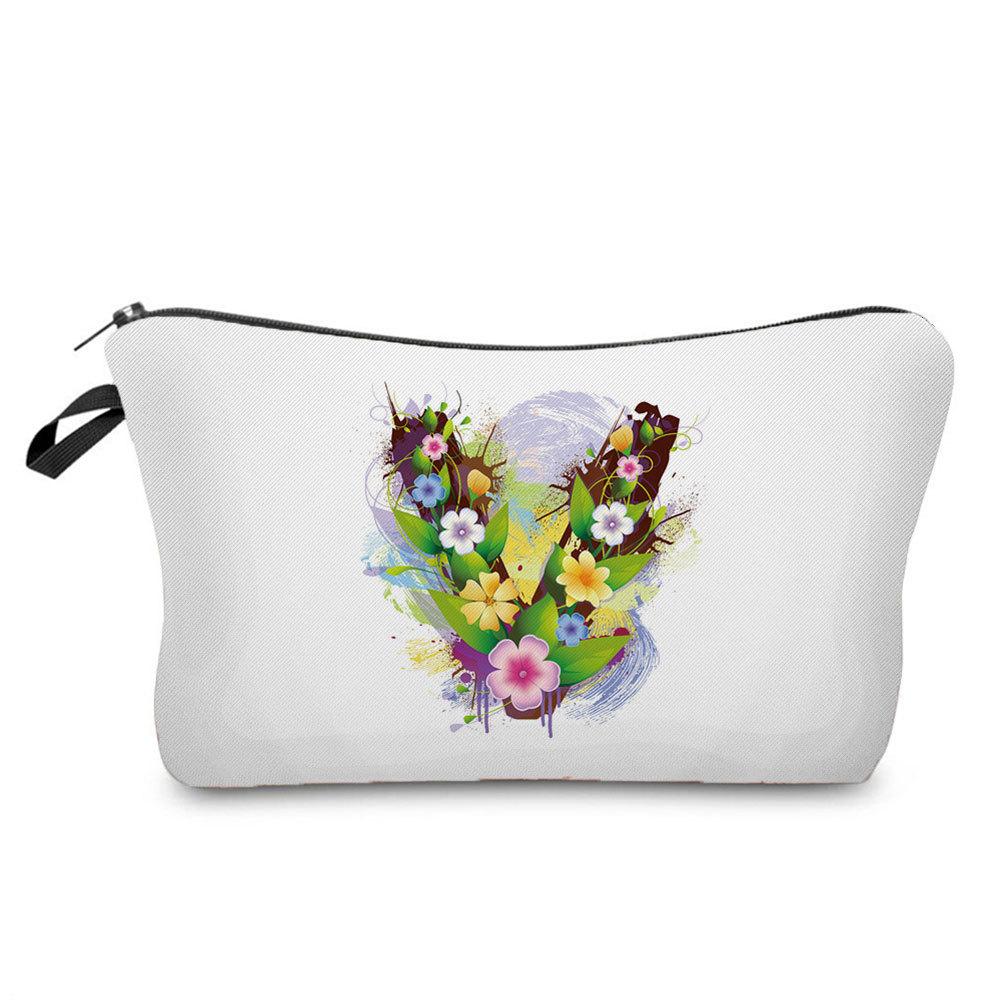 Women Flower Group Letters Print Cosmetic Bag Toiletries Organize Travel Storage Case 6787
