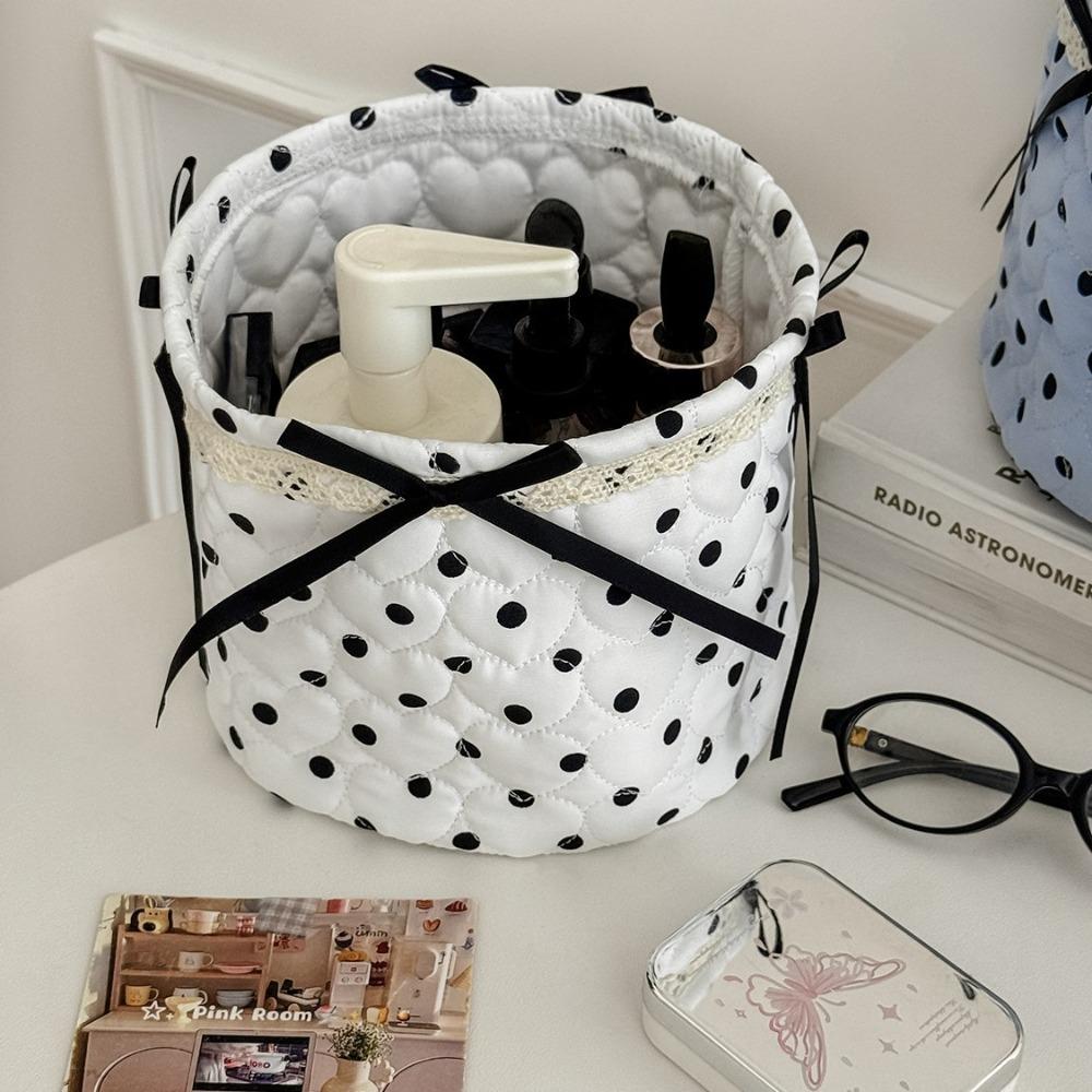 Bow Decor Storage Basket Polka Dot Car Organizer Basket Car Storage Bin Cosmetics Storage чёрный