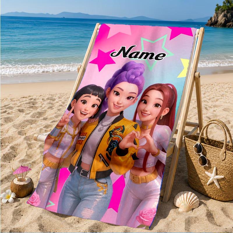 Custom Name KPop Cartoon Beach Towel Microfiber Beach Towel, Lightweight and Quick-Dry, for Summer Travel, Swimming Pool Gift