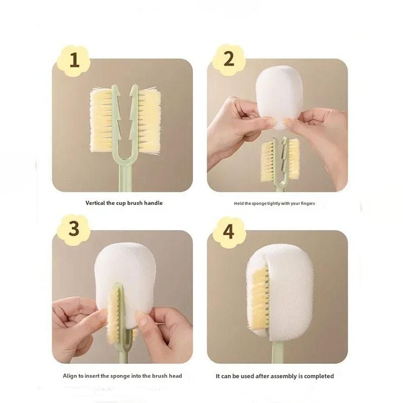 5 In 1 Cleaning Brush Sponge Brush Multifunctional Detail Brush Long Handle 360° Rotation Thermos Cup Brush Multipurpose Household Cleaning Tools