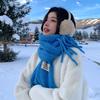 Blue High-end Soft Waxy Camel Wool Knitted Scarf Women's Winter Wool Warm Neck Protection Scarf Thickened and Versatile