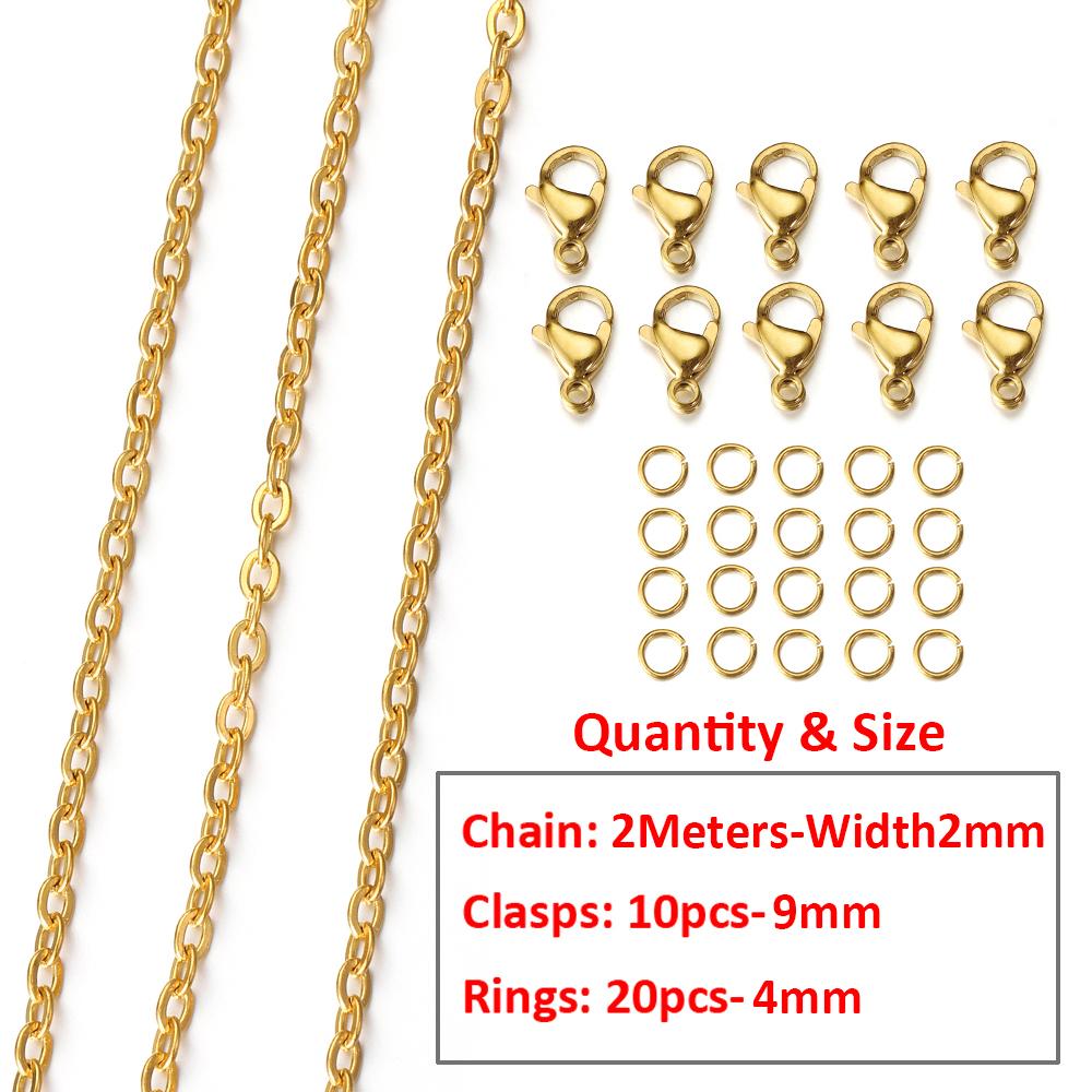 2Meters/1Meter Stainless Steel Chain Lobster Clasps Jump Rings Connectors Chains for Bracelet Necklace Jewelry Making DIY Kit