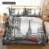 Novelty Gift Paris Tower Red Car Print Polyester Bedding Set Romantic London City Quilt Duvet Cover+Pillowcase 2-3Pcs
