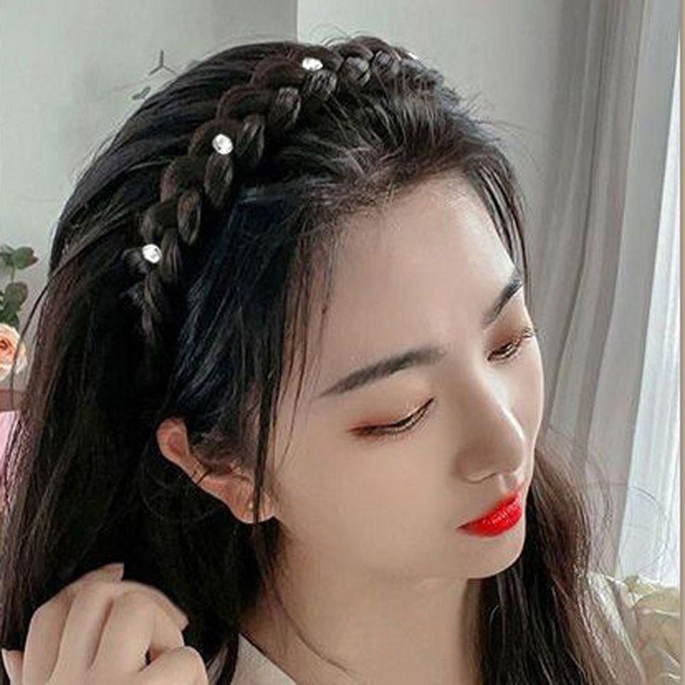 

Повседневный женский широкий обруч для волос в стиле ретро, обруч для парика, плетеная повязка на голову Fishbone Brown&Black-White