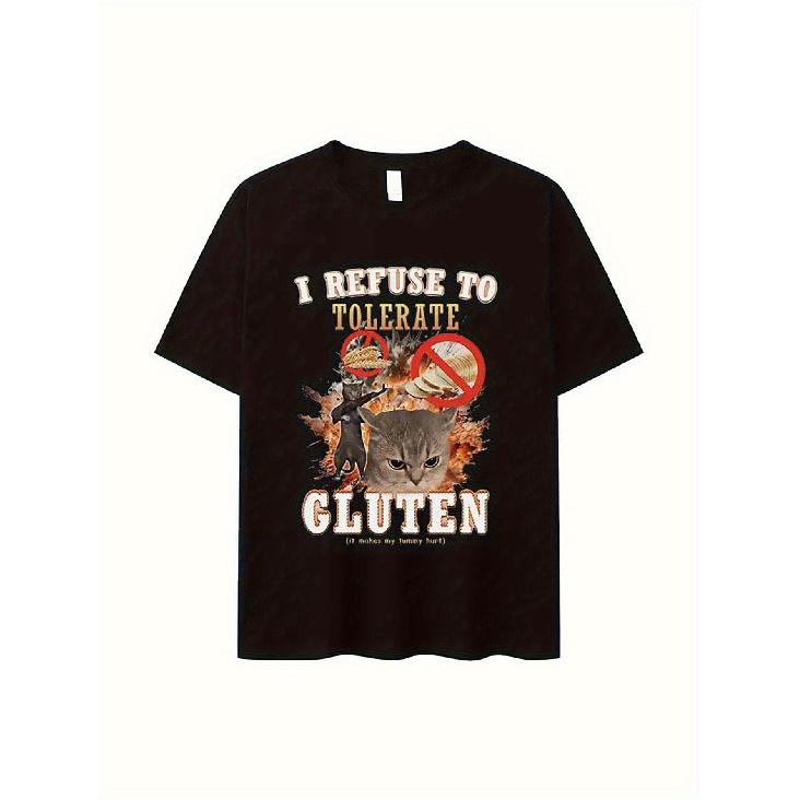 Humorisk T-shirt för Glutenfri Kost - Retro Svart T-shirt Med Sloganen 'Jag Accepterar Inte Gluten' Och en Slående Grafik - Unisex Vuxen Vardaglig