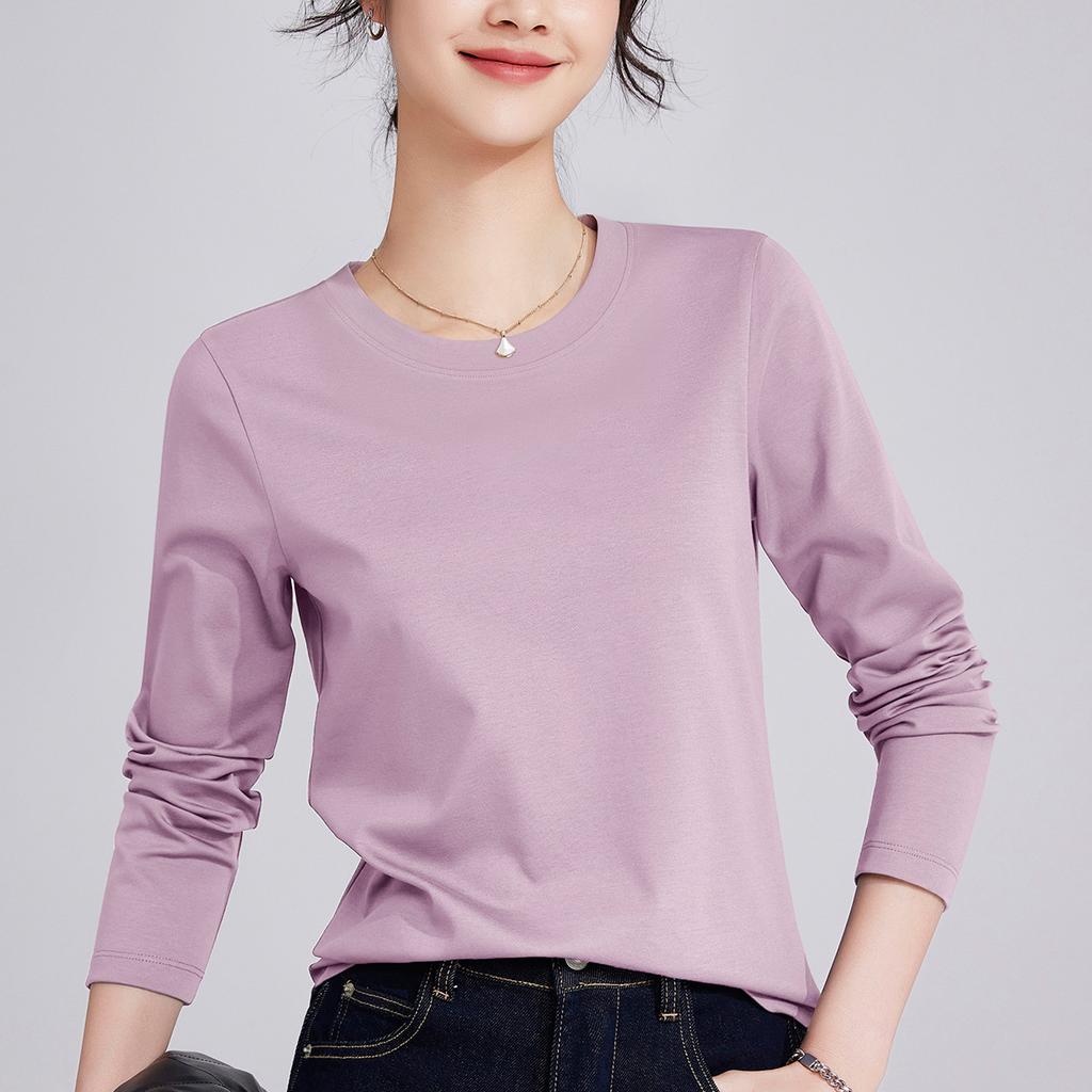 White Women's Long-sleeved Bottoming Shirt Spring and Autumn New Shirt with T-shirt Mercerized Cotton Stunning Top