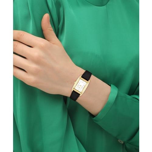 COACH Reese Watch, 24x35mm Square, Gold-Tone, White Satin Dial, Black Leather, 14504312, Women's, Authentic