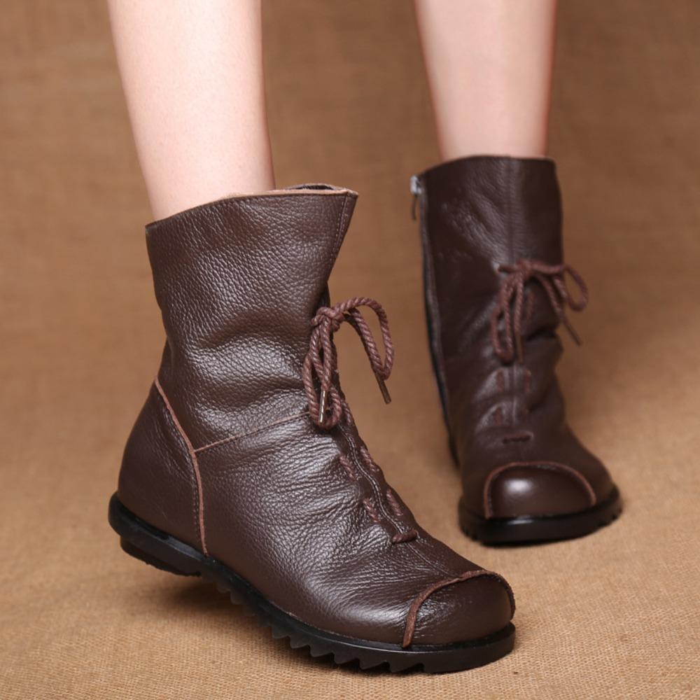 Ankle Boots Women's Autumn and Winter Retro Original Leather Short Boots Thermal Shoes New Low-heeled Women's Shoes Ankle Bootie