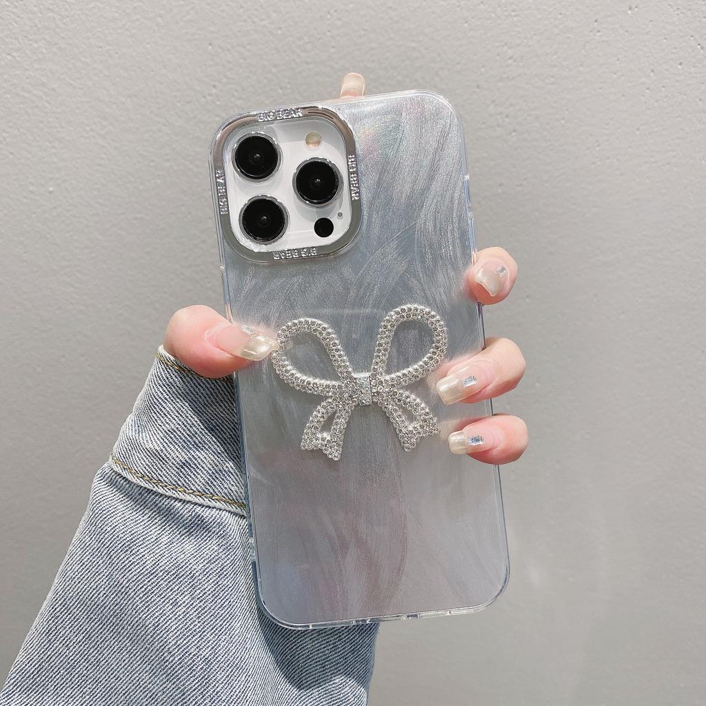 Feather Yarn Suitable for Iphone16 Bow Pearl Bracelet Mobile Phone Case Apple 14 High-end Sense 13 Love Protection Case