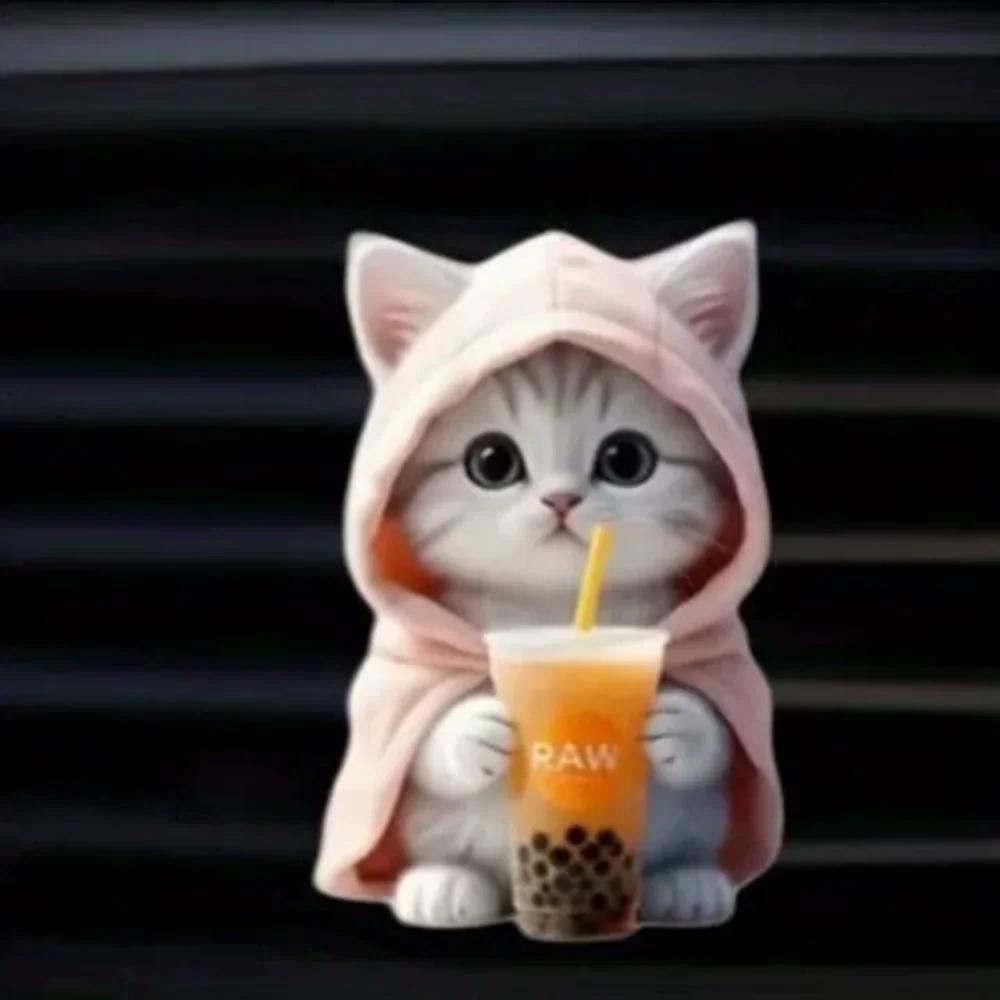 

1PC Hooded Kitten Car Air Vent Clip Decoration, Acrylic Aromatherapy Accessory рожевий