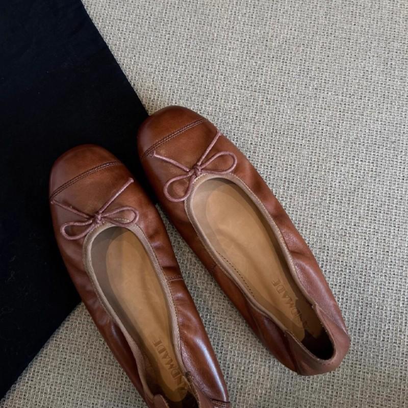 Jesień 2025 nowy wiatr wieczorny kok miękka podeszwa baleriny okrągły nosek temperament wygodne płytkie buty pojedyncze ze spódnicą