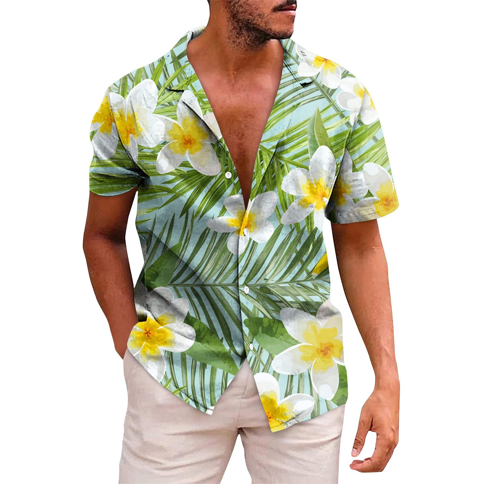 

Чоловічі гавайські сорочки з короткими рукавами з принтом на ґудзиках Чоловічі повсякденні модні сорочки з короткими рукавами XL