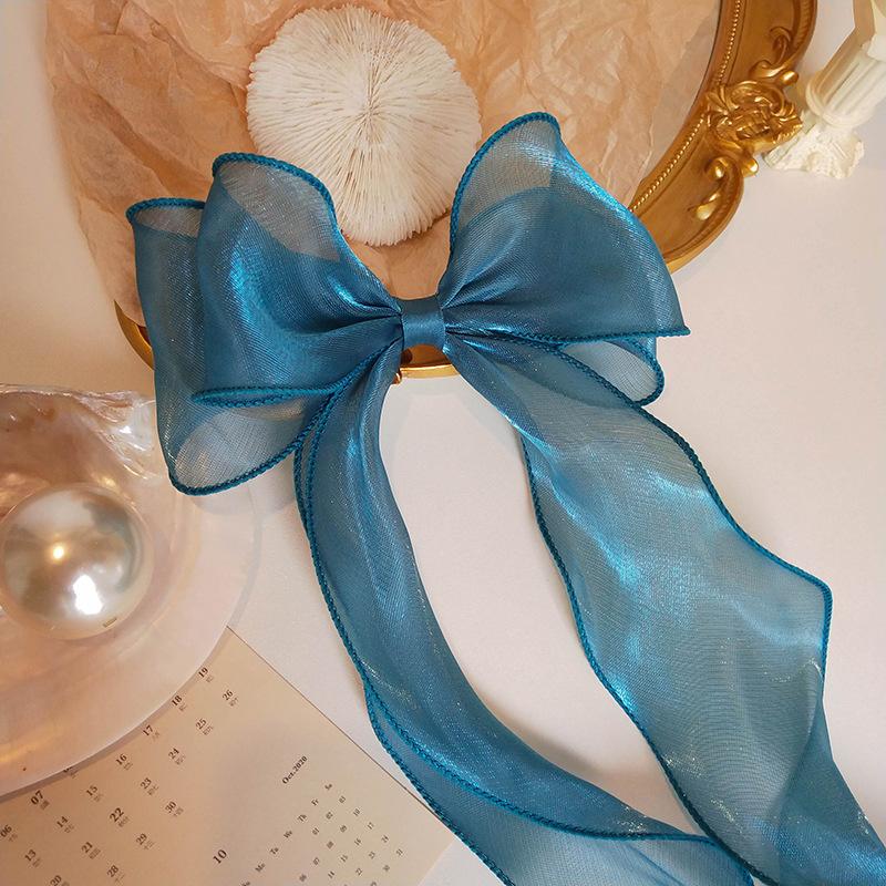 Sweet Chiffon Bow Hair Clips Girls Blue Shining Satin Bowknot Hair Clips Ribbon Bow Barrette Hairpin Grip Ponytail Clip Headwear