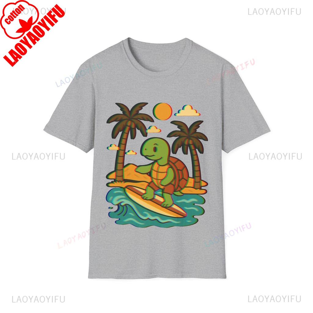 Surfing Turtle Unisex Grafik T-Shirts Beach Vibes T-Shirt Urlaub Unisex Unisex T-Shirt Sommer Mode Hohe Qualität Baumwolle Streetwear Oberteile