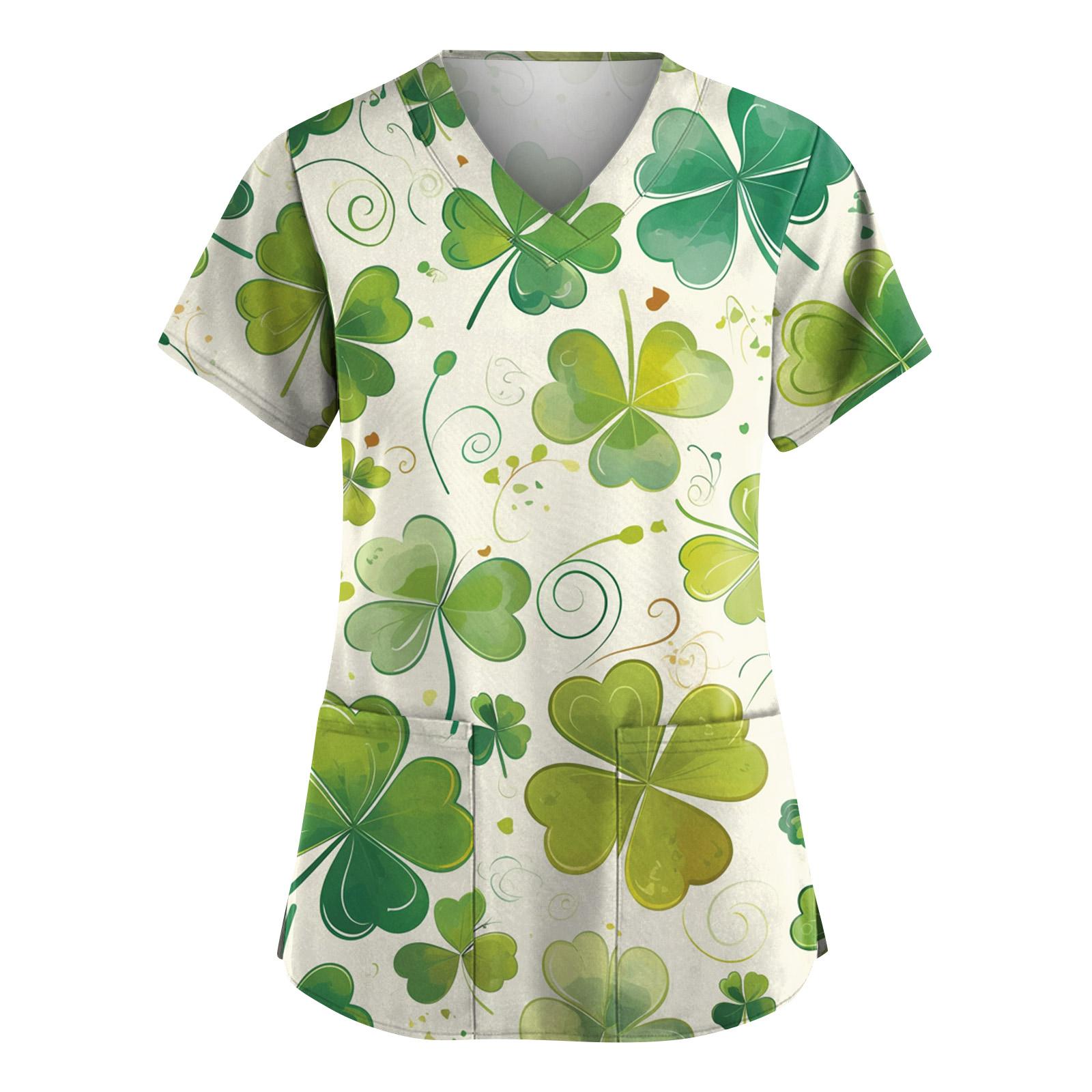 

Women s Cute Bow Printed Work Clothes V-neck Double Layer Pockets Basic Short Sleeve Top Pullover XL