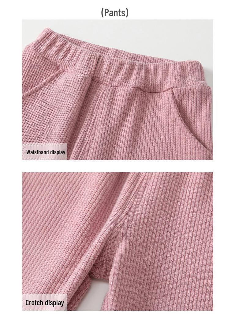 Completo Autunnale da Bambina con Fantasia Floreale a Pois e Fiocco, con Pantaloni Lunghi