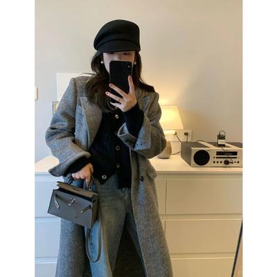 Winterwollmantel für Damen Mittellang Koreanische Mode Warme Trenchjacke