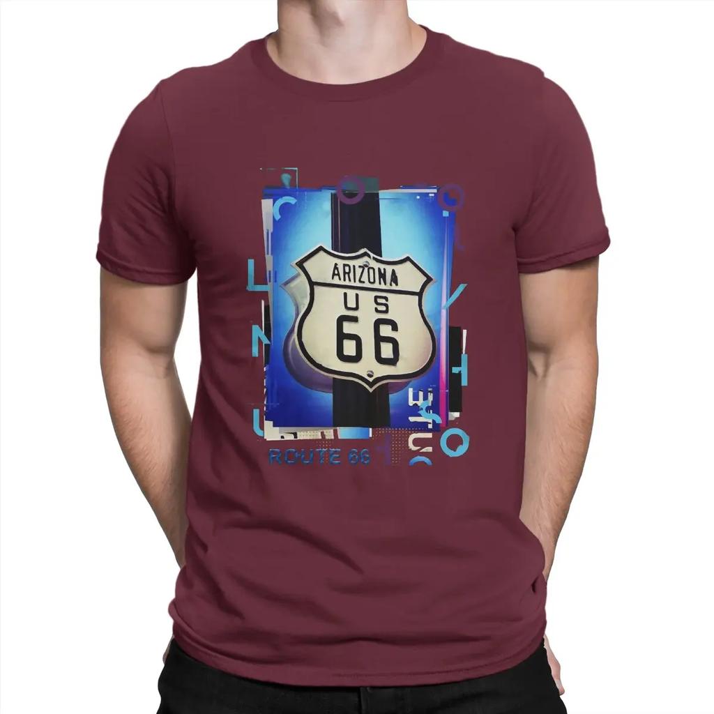 Route 66 Usa Highway T-Shirts Men Vintage 66 Route Funny Pure Cotton Tees Crewneck Short Sleeve T Shirts Summer Clothes