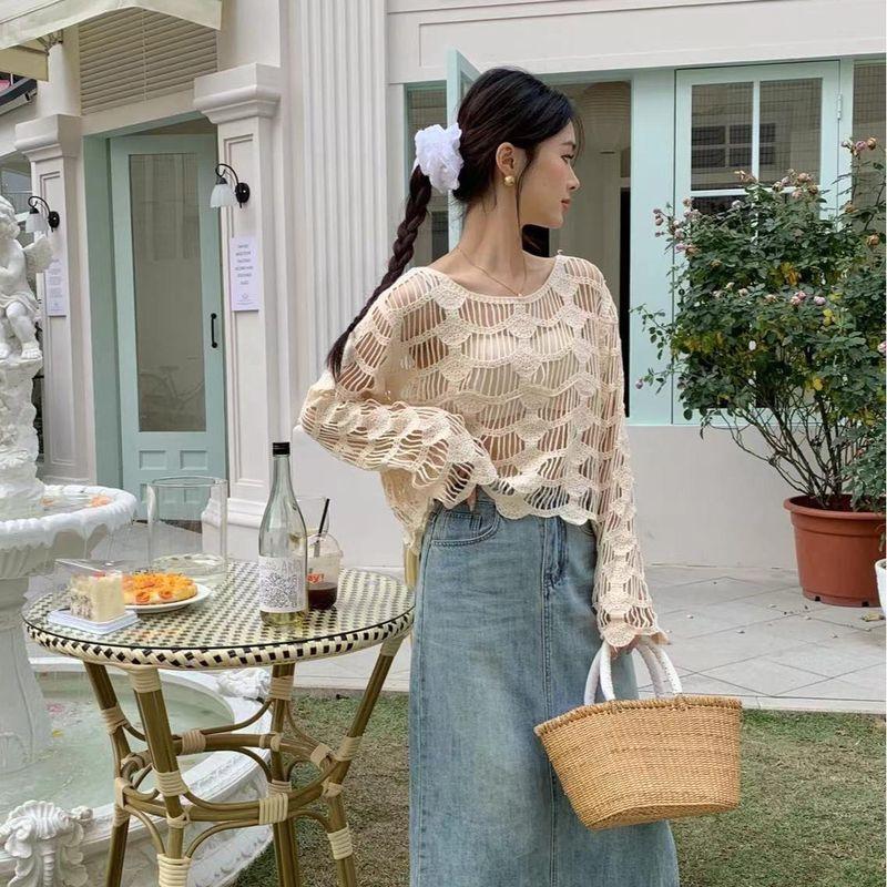 Summer New Arrival Women's Crochet Cut Out Knitwear Sun Protective Blouse Unique Chic Sexy Sexy Short Tops
