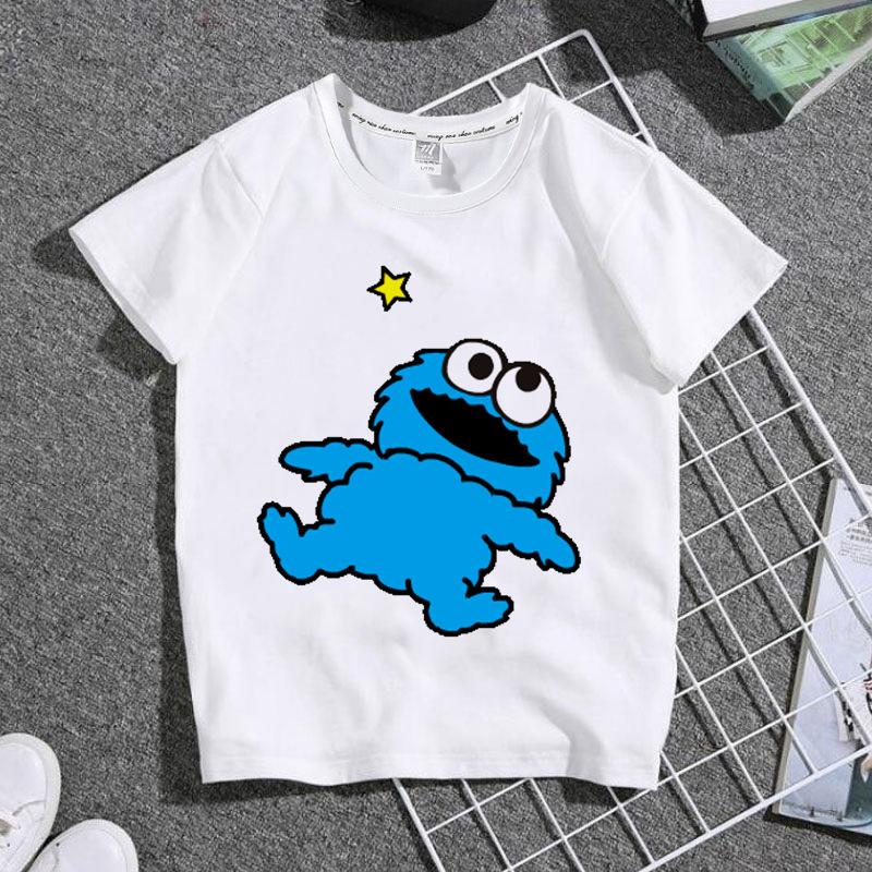 Summer Children's Boys' and Girls' T-shirt Street Popping Cartoon Cookie Monster Printed Children's