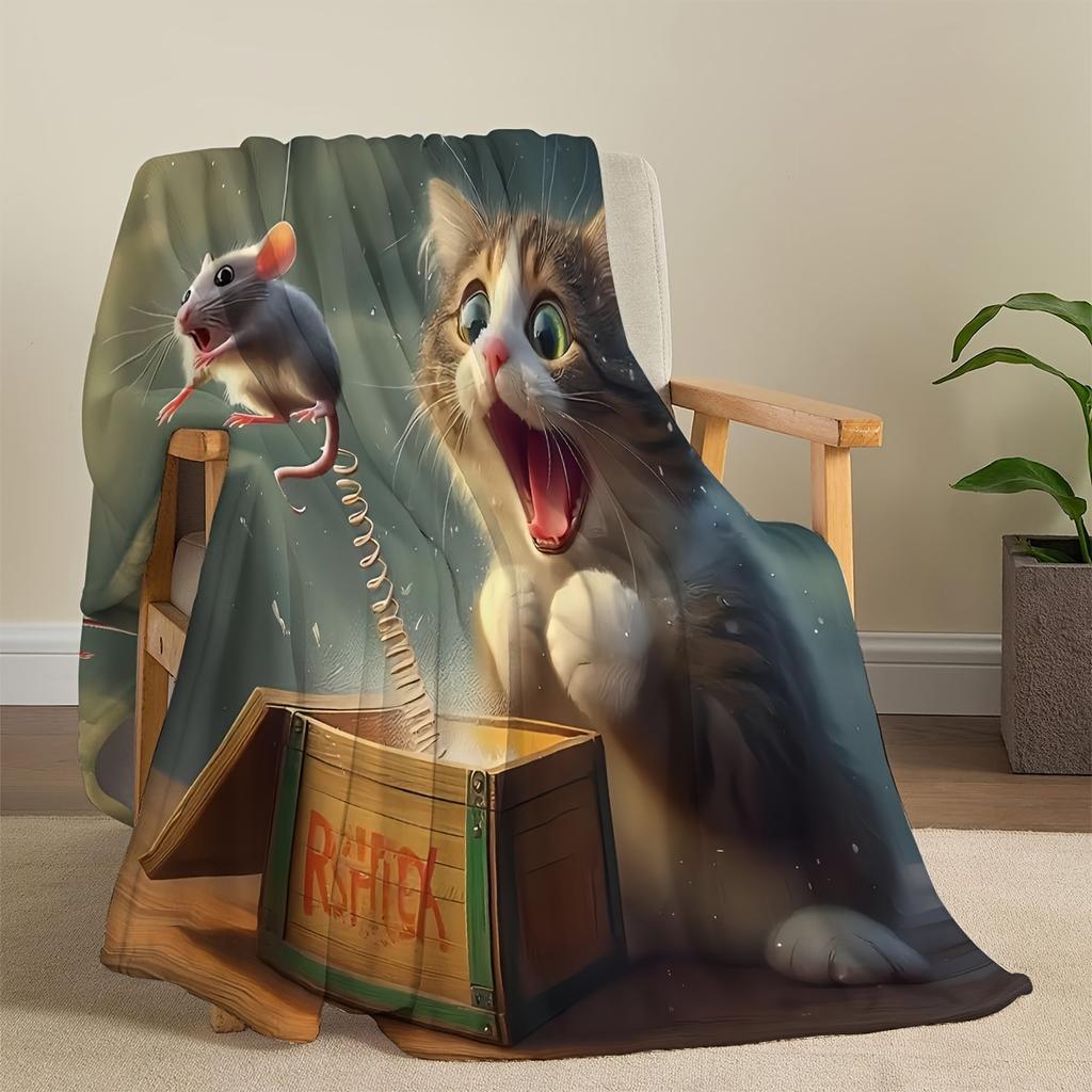 Funny cat and mouse patterns Flannel printed blanket suitable for all seasons suitable for living room office sofa and travel
