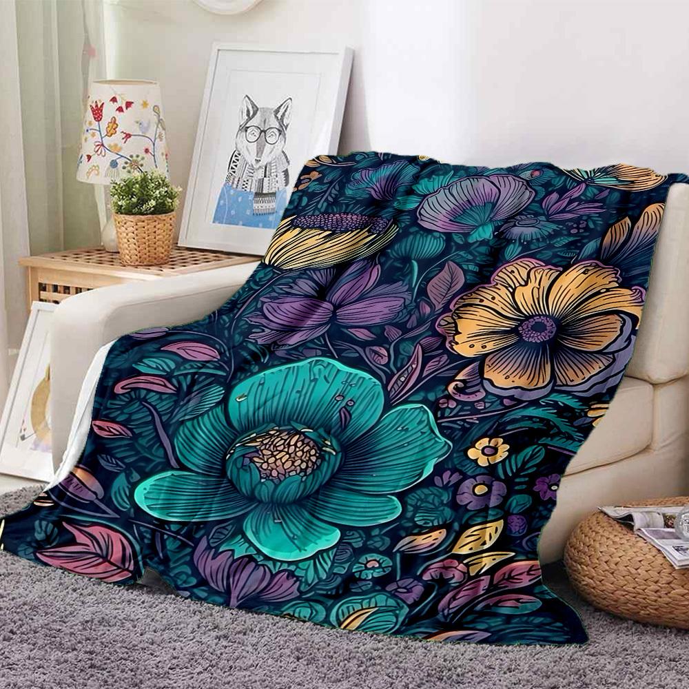 1pc Floral Patterns Blanket, Lightweight Flannel Throw Blanket for Sofa, Bed, Travel, Camping, Living Room, Office, Couch043