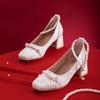 Embroidered shoes Mary Jane shoes spring dance French small fragrant style evening thick heel single shoes temperament high heels evening style