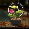 Tabletop Fountain 3-Tiers Lotus Leaf Small Waterfall Fountains Indoor Water Fountain with Rocks LED Ring Lights Home Decoration