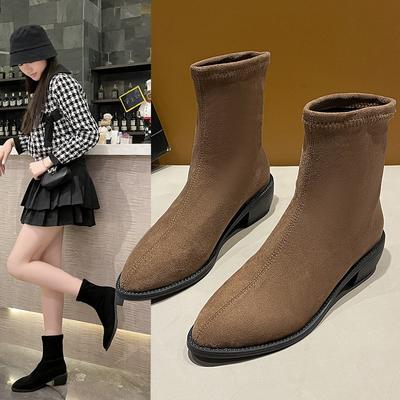 Autumn and Winter Retro Fashion Boots Suede Pointed Elastic Boots