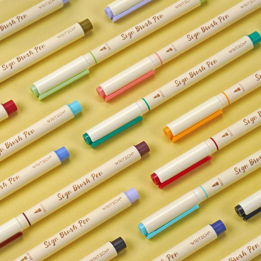 WRITECH Arts Sign Brush Brush Pen Tip Felt Ink Color 12 Assorted Pastel Perfect for and Calligraphy Pen, Marker, Tip, Water-Based Pen, Colors,