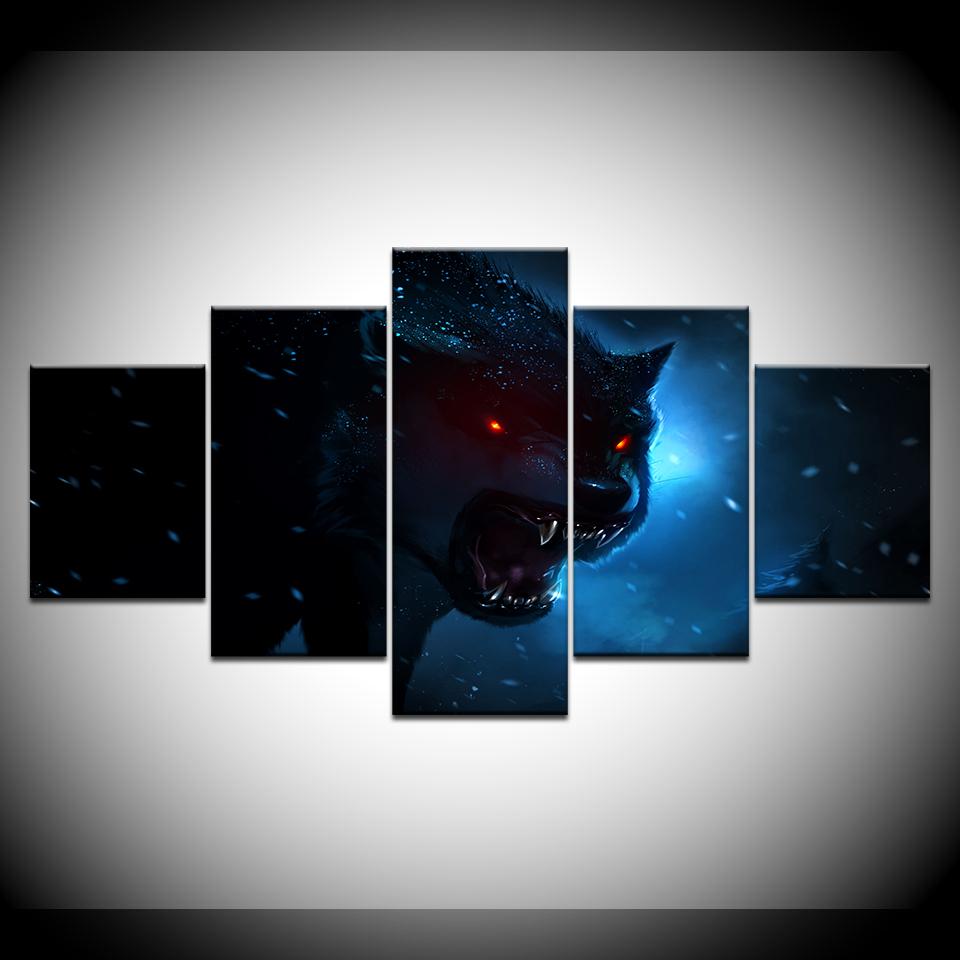 

A fierce wolf 5 Piece Wall Art Canvas Print modern Poster Modular art painting for Living Room Home Decor 20x35 20x45 20x55cm