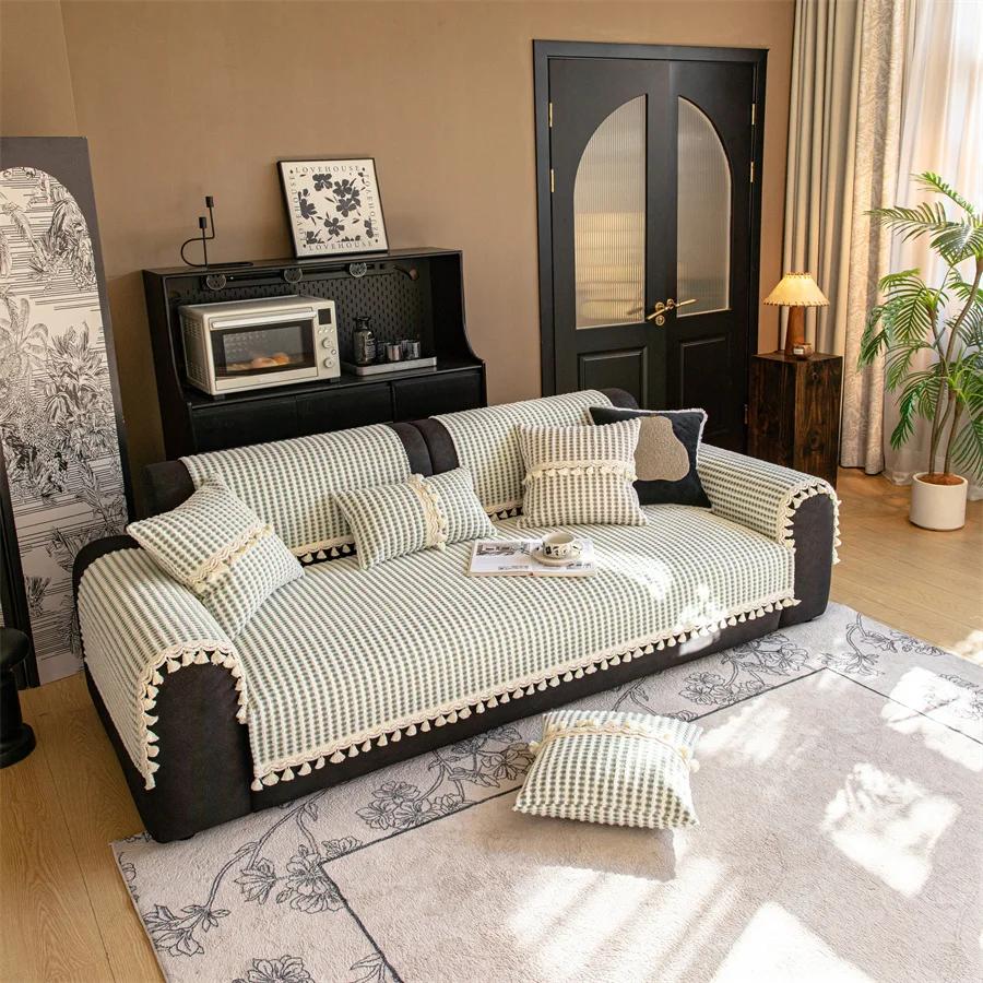 Cream Wind Sofa Cushion Wash Cotton Four Seasons Universal New  Sofa Backrest Cover Towel Non-slip Dustproof Sofa Cover