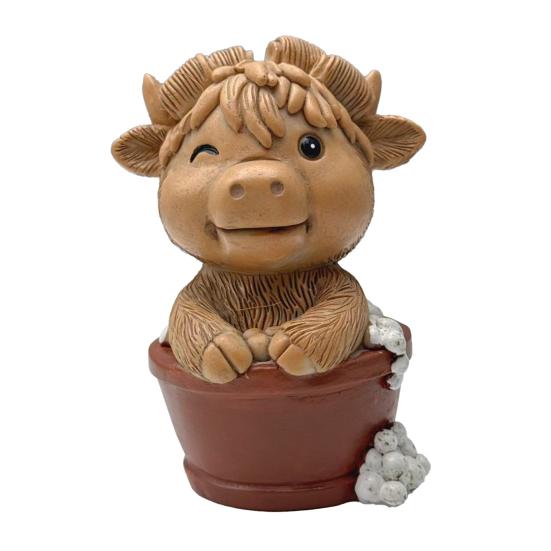 Highland Cattle Resin Statue Paper Roll Toilet Bathing Highland Cow Figurine