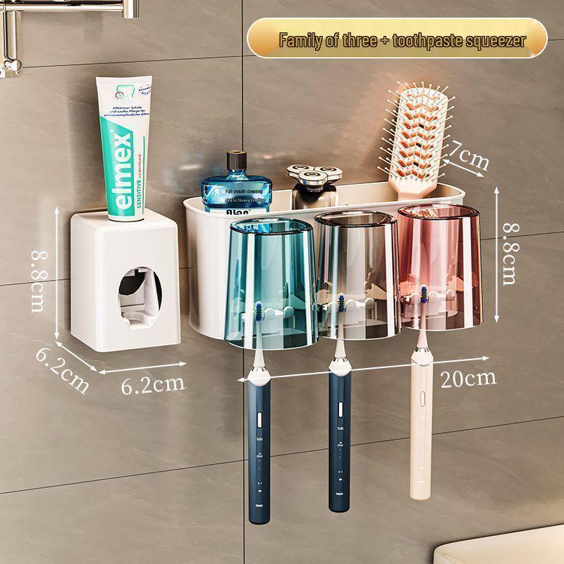 Electric Toothbrush & Mouthwash Cup Holder - No-Drill Wall-Mounted Multi-Functional Bathroom Organizer.