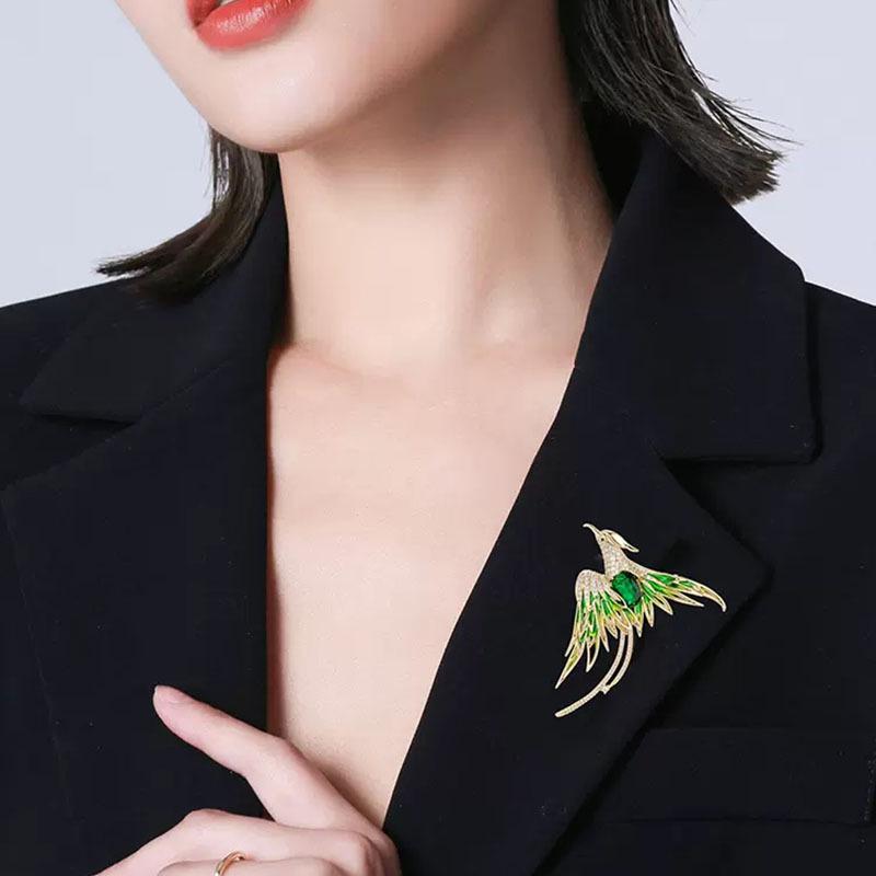 Elegant Cloisonné Enamel Phoenix Brooch - Women's Chinese Style Coat Pin