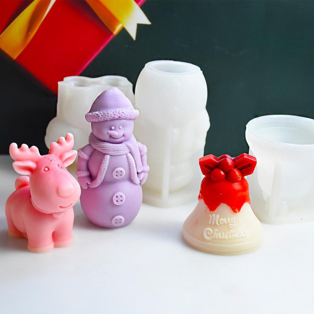 DIY Christmas Candle Silicone Mold: Snowman, Reindeer, Bell, Fruit, Handmade Soap, Aromatherapy Candle Ornament.