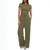 2026 European & American Women's Two-Piece Casual Set: Ruffled Short-Sleeve Top & Wide-Leg Pants