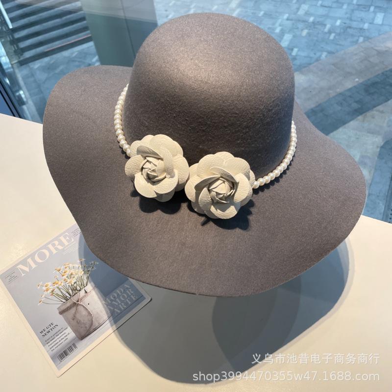 Celebrity Pearl Flower Bridal Hat French Black Top Hat Noble Elegance Vintage British Edge Hat